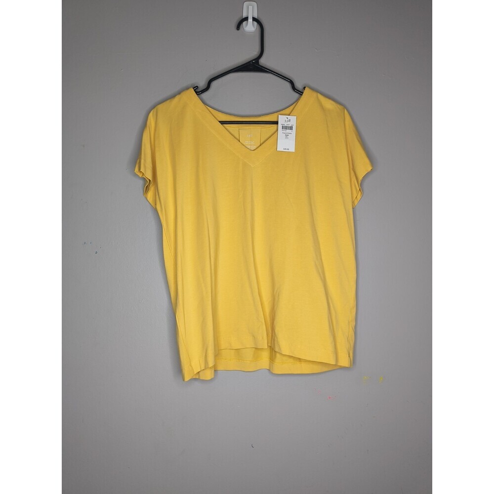 J. Jill Luxe Supima Pleat-Back Tee Pale straw Yellow V-Neck Short Sleeve SP